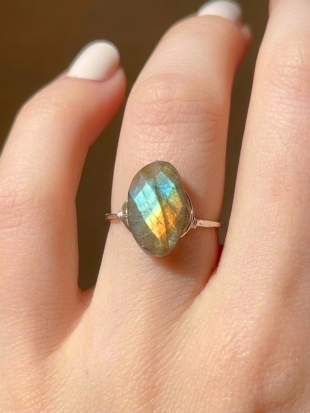 Gold Filled Labradorite Oval Faceted Statement Ring